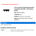 thumbnail image 2 of Front Left Driver Side Bumper Bracket - Compatible with 2007 - 2012 Nissan Sentra 2008 2009 2010 2011, 2 of 2