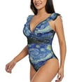 thumbnail image 3 of Goofa The Starry Night Print Women's Ruffled One Piece Swimsuit V Neck, 3 of 7