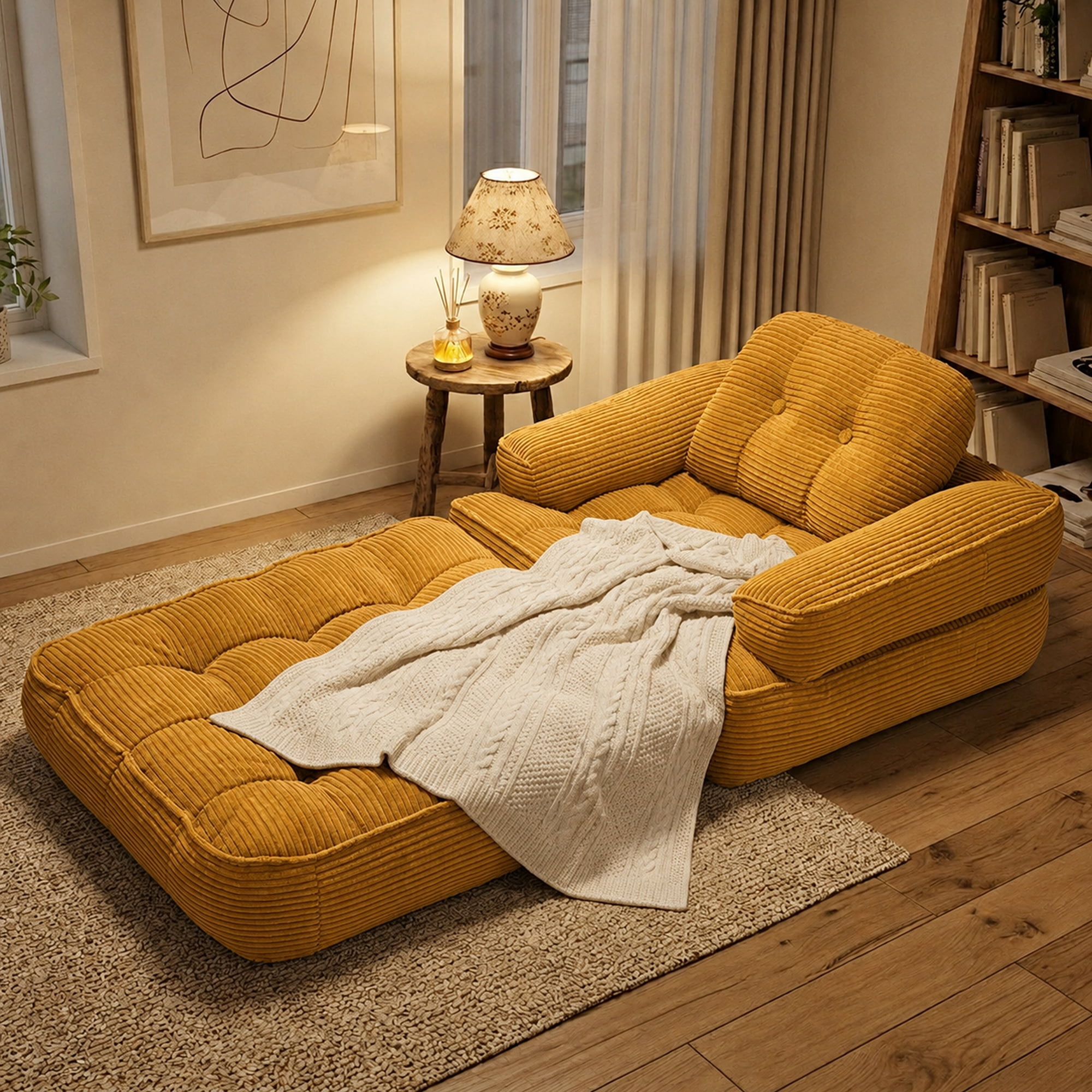 Leumius 70" Folding Sofa Bed,Convertible Single Sofa Bed with Armrest,2-in-1 Corduroy Boneless Foldable Bed with Pillows for Bedroom, Living Room, Homestay, Game Room,Yellow
