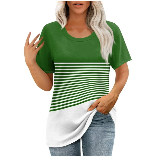 Camisetas de Manga Corta para Mujeres Moda Impresa Cuello Redondo Camiseta, Lentejuelas Detalle para Primavera Verano Casual Y Fiesta