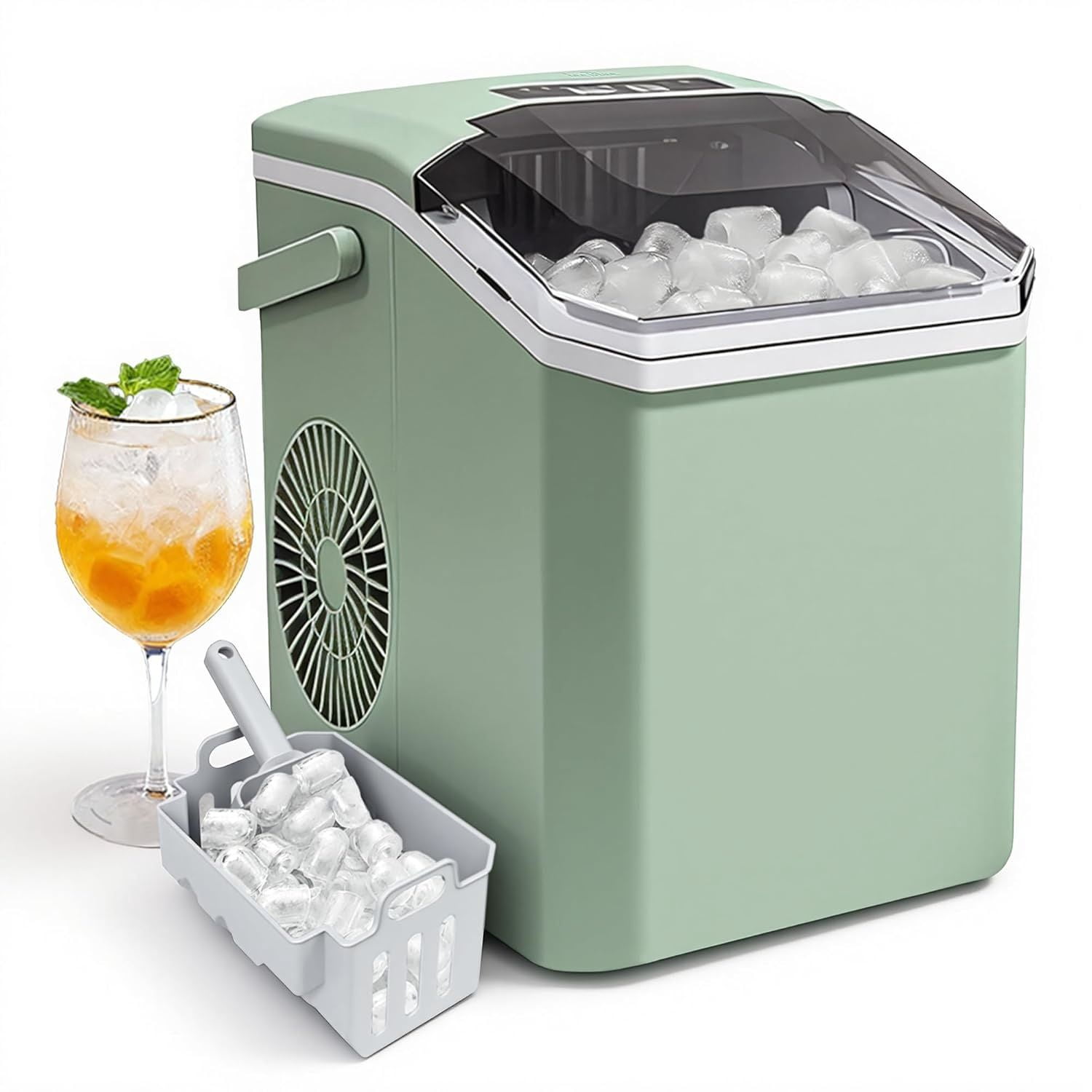 Ice Maker, 26.5lbs Per Day Ice Machine, 9 Ice Cubes Ready in 9 Mins Stainless Ice Makers Countertop for Home, Kitchen, Gift (Green)