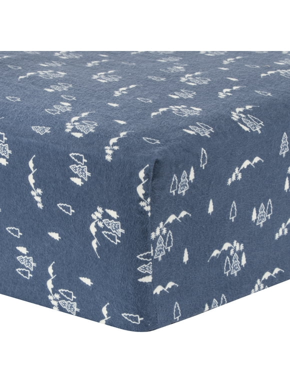 Trend Lab Mountains Deluxe 100% Cotton Flannel Fitted Crib Sheet. Navy and White Sheet is Fully Elasticized With 10 Inch Deep Pockets and Fits Standard Crib Mattress.