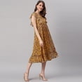 thumbnail image 5 of Janasya Summer Boho Round Neck Short Sleeve Floral Mustard Poly Georgette Flowy Midi Dress For Women, 5 of 7