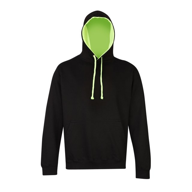 AWDis - Sudadera con capucha Superluminosa Modelo Superbright Hombre/Caballero - Gym/Correr (Negro Jet/ Verde Eléctrico)