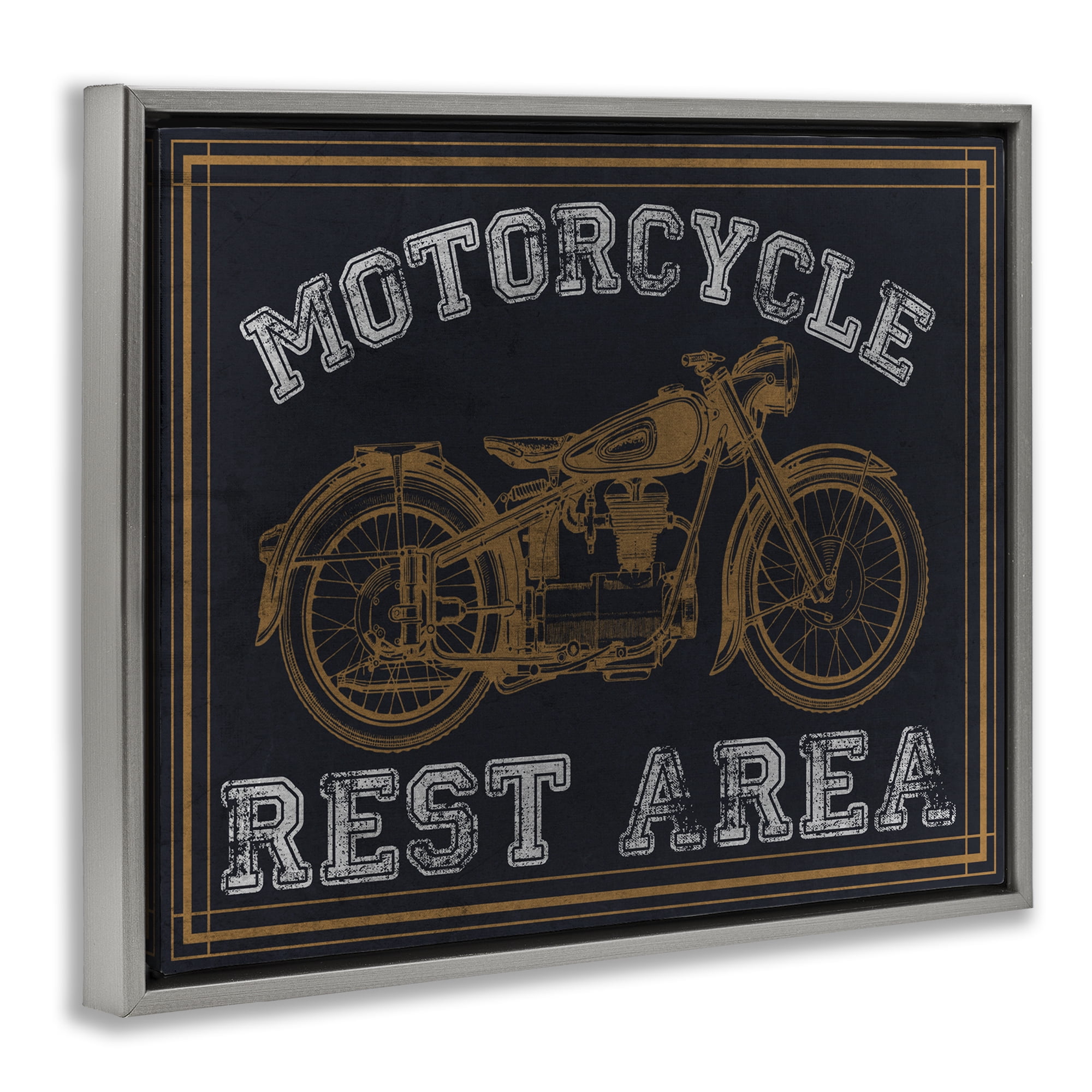 Stupell Industries Motorcycle Rest Area Gray Framed Floater Canvas Wall Art, design by Marcus Prime