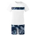 thumbnail image 4 of 2 Pcs Summer Mens Shorts Tops Outfits Trends Floral Printed T-Shirts Short Sleeve Crewneck Tees Knee Length Beach Shorts Flower Print Sweatpants Lounge Breathable Clothes Trends 2025 Outfit, 4 of 5