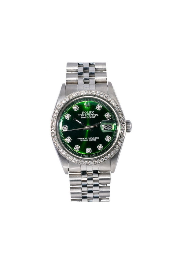 Pre-Owned Rolex Datejust 1603 36MM Green Diamond Dial With 1.20 CT Diamonds