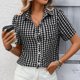 thumbnail image 4 of Tejiojio Women's Gingham Button-Down Shirt Short Sleeve Collared Casual Summer Blouse, 4 of 8