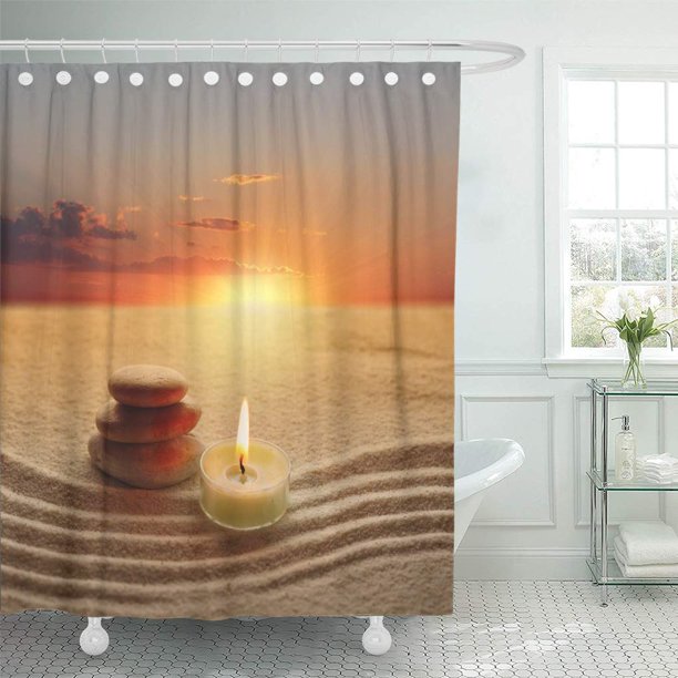 Cynlon Nature Zen Stack Of Stones And Candle Light Meditation Bathroom Decor Bath Shower Curtain 60x72 Inch Walmart Com Walmart Com