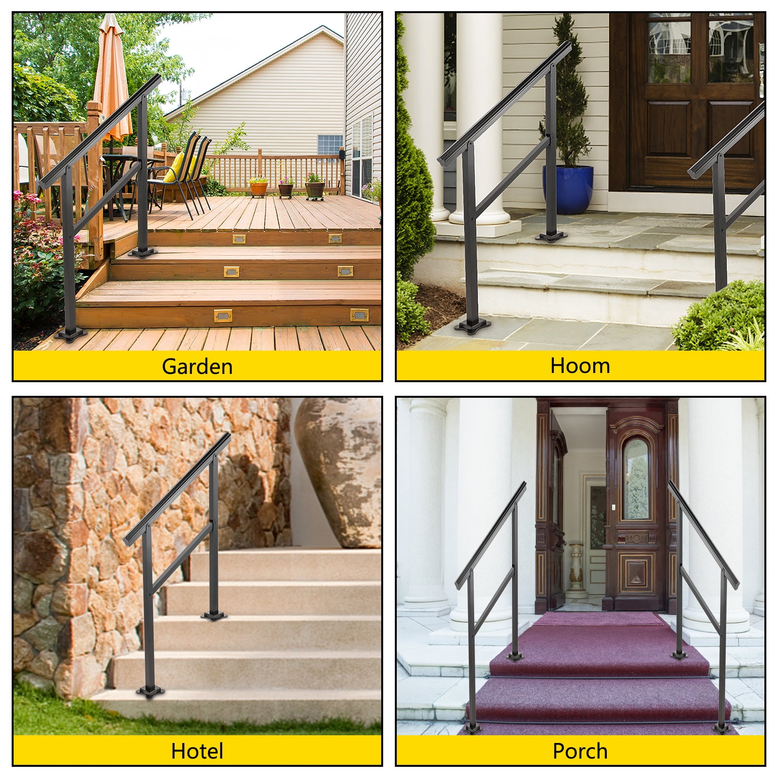 VEVOR 2-3 Steps Outdoor Handrail Range from 0 to 50°, 165 LBS Load Handrail Outdoor Stairs Aluminum Stair Handrail 36"x 35" Outdoor Stair Railing