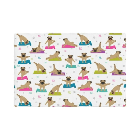 

Table Placemats Set of 6 - Pug Yoga dogs poses funny 12x18 In Faux Linen Double Heat Resistant Place Mats Cloth Indoor/Outdoor Placemats Washable Table Mats for Dining Kitchen Party