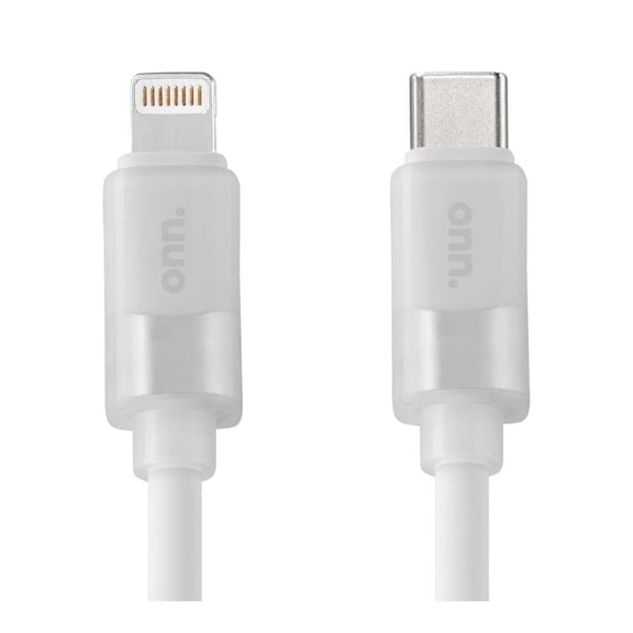 Cable Tipo C a Lightning Onn 1.2m Silicón 27 W Blanco