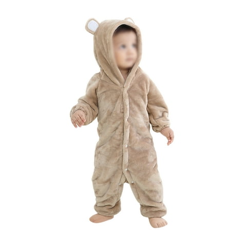 

Frontwalk Baby Plain Long Sleeve Onesies Button Down Hoodies Winter Outwear Outfits Infant Solid Color Party Hooded Jumpsuit Brown 100 CM