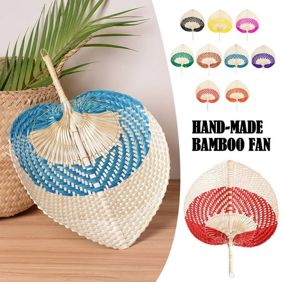 BETTERLIFE Vintage Handmade Peach Bamboo Rattan Weave Hand Fans Plantain-Fan S3T5