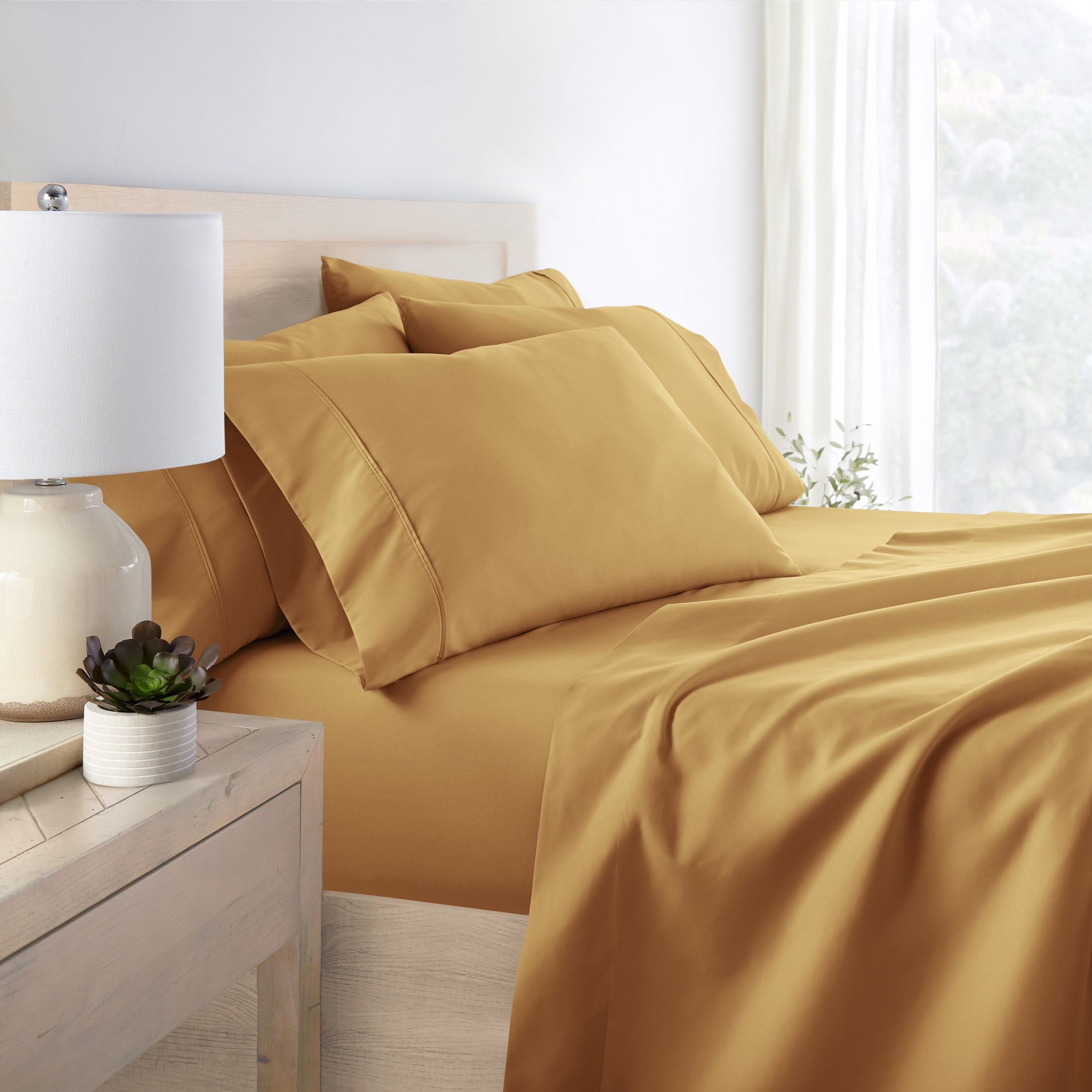 California King, Gold Solid Microfiber 6 Piece Bed Sheet Set, by Noble Linens