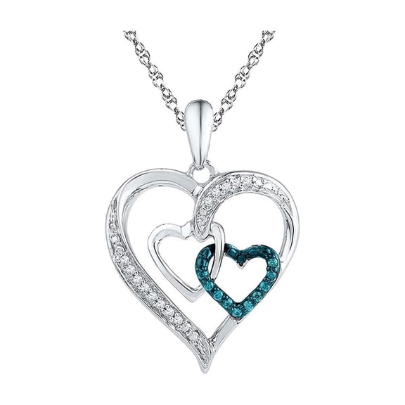 1/10 Carat (Ctw) Blue Diamond Triple Heart Pendant Necklace in Sterling Silver