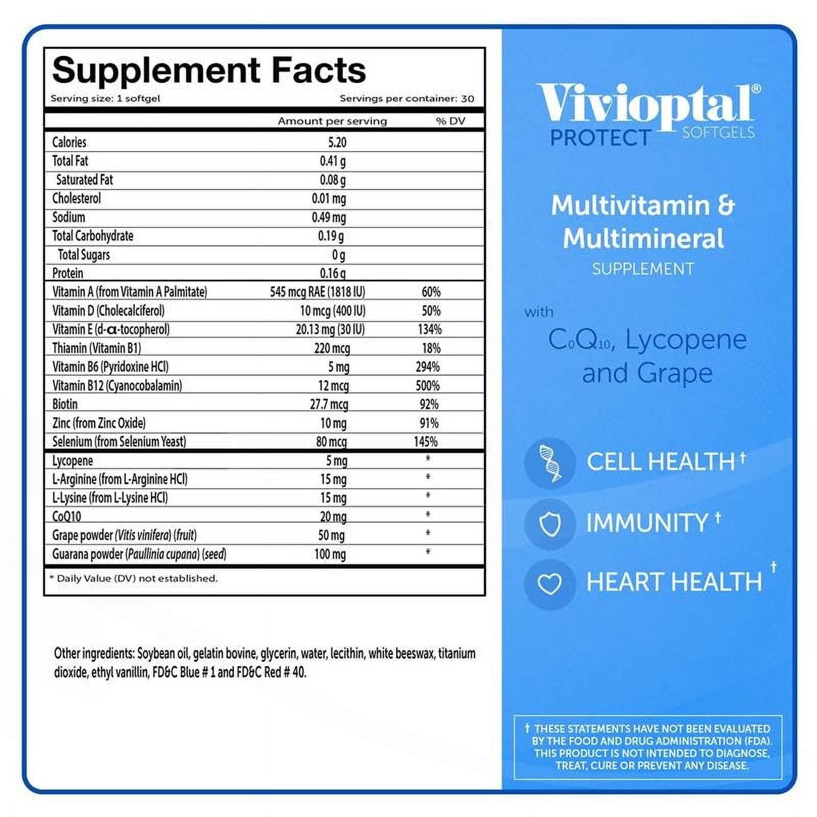 Vivioptal For Men, 30 Capsules, CoQ10, Lycopene & Resveratrol, Multivitamin & Multimineral, Gluten Free, German Formula