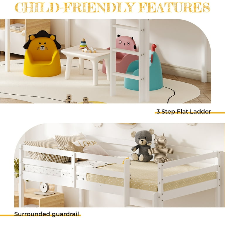 Zimtown Twin Size Loft Bed with Stairs Wood Low Sturdy Loft