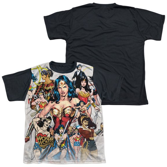 Wonder Woman - 75Th Collage - Youth Short Sleeve Black Back Shirt - Small