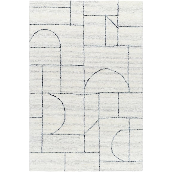 BoutiqueRugs Sanaz Contemporary Area Rug - Ivory, Charcoal, Slate Blue - 2' x 3'