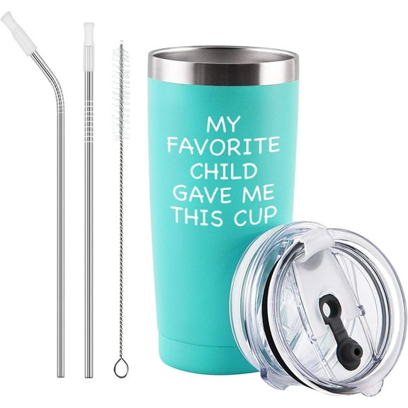 My Favorite Child Gave Me This Cup Travel Tumbler, Best Mom Dad Gifts for Parents Mom Dad Men Women Birthday Christmas Mother''s or Father''s Day, 20 Oz Funny Insulated Stainless Steel Tumbler, Mint