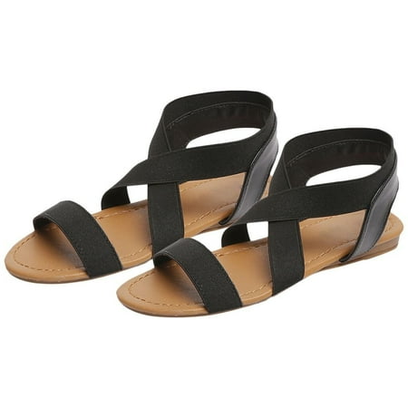 

ZHELIYO Women s sandals Women Low Heel Anti Skidding Beach Shoes Cross Strap Sandals Peep-toe Sandals Black 7