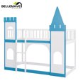 thumbnail image 4 of Bellemave Blue Twin over Twin Castle-shaped Bunk Bed with Ladder, Twin Size Wood Bunk Bed Frame with Castle Appearance, 4 of 7