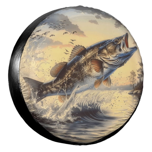 KAKALAD Bass Fish Jumping 08 Spare Tire Cover Universal Vehicle Accessories Buckle Car Tools 14”in