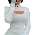 thumbnail image 3 of FASHIONWT Women Toasty Furry Long Sleeve Sheath Mini Xshape Wrap Bodycon Dress, 3 of 4