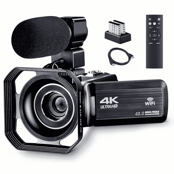 OIEXI 4K Camcorder Vlogging Camera for Youtube Ultra HD 4K 48MP Video Camera with Microphone & Remote Control Wifi Digital Camera 3.0" IPS Touch Flip Screen IR Night Vision 2 Batteries