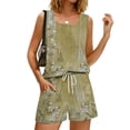 thumbnail image 4 of Sewkxo Two Piece Sets for Women Summer Lounge Short Sets Tank Square Neck Sleeveless Sweat Suit With Pockets,Green 2XL, 4 of 8