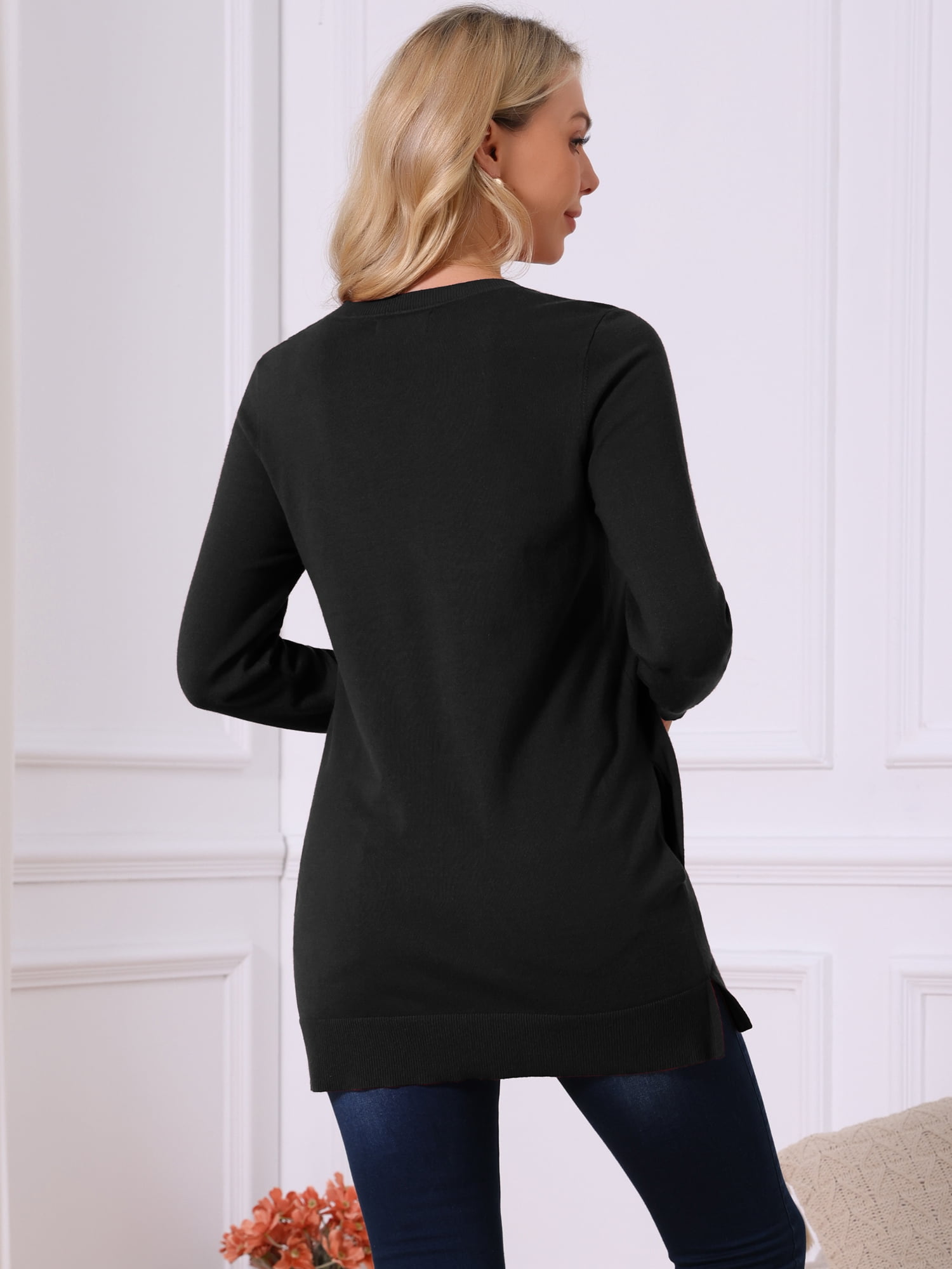 DARING DIVA V Neck Long Sleeve Chunky Knit Pullover Sweater S Black