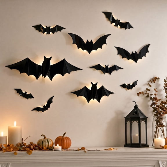 60 Pcs 3D Halloween Bat Wall Decals, Spooky Creepy Style, for Home and Halloween Party Decorations