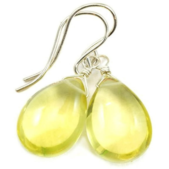 Sterling Silver Lemon Yellow Quartz Earrings Smooth Cut Pear Teardrop Briolette Simple Everyday Drops Designed for Adult Women