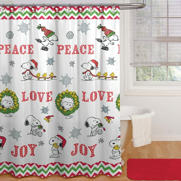 Peanuts Shower Curtain Set Limits Water Absorption Includes 12 Hooks Walmart Com
