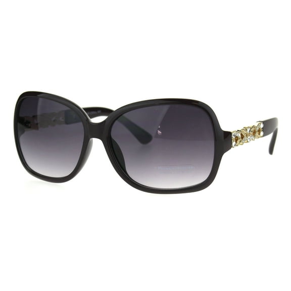 Rhinestone Bling Diva Rectangular Butterfly Designer Fashion Sunglasses Dark Purple Smoke