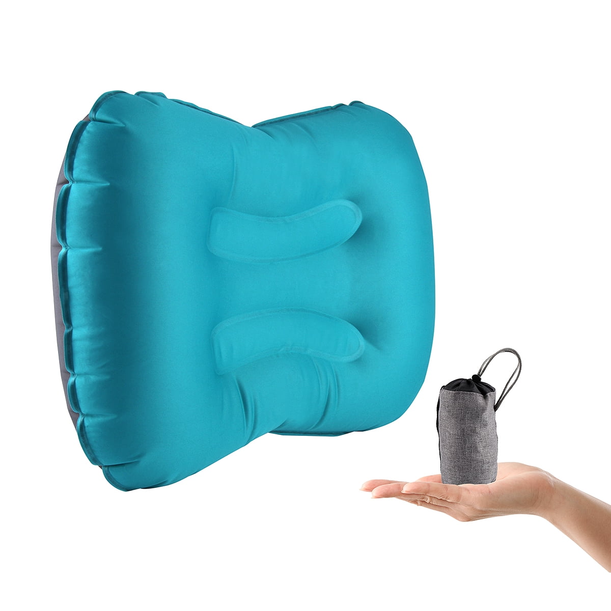 Topboutique Inflatable Pillows for Camping Ultralight & Comfortable Compact Travel Pillow for Backpacking, Hiking , Airplane, Train, Car, Office with Bonus Pocket (Blue)