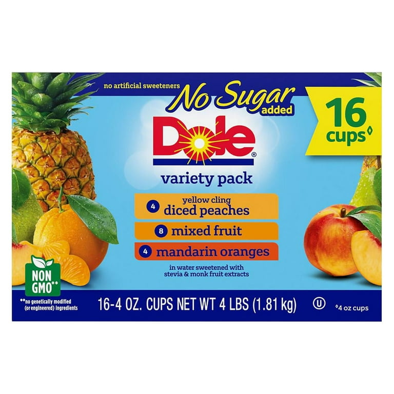 Dole Mixed Fruit Cups in Water, 4 Ounce, 16 Pack, Peaches, Mixed