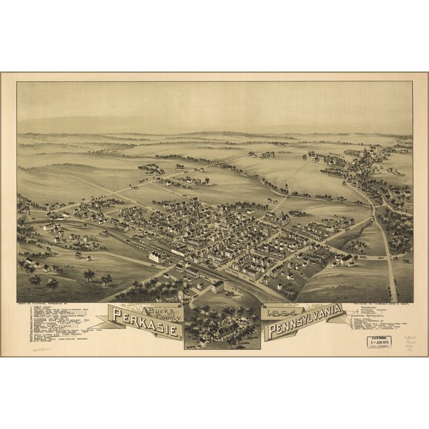 24"x36" Gallery Poster, map of Perkasie, Pennsylvania 1894 Walmart