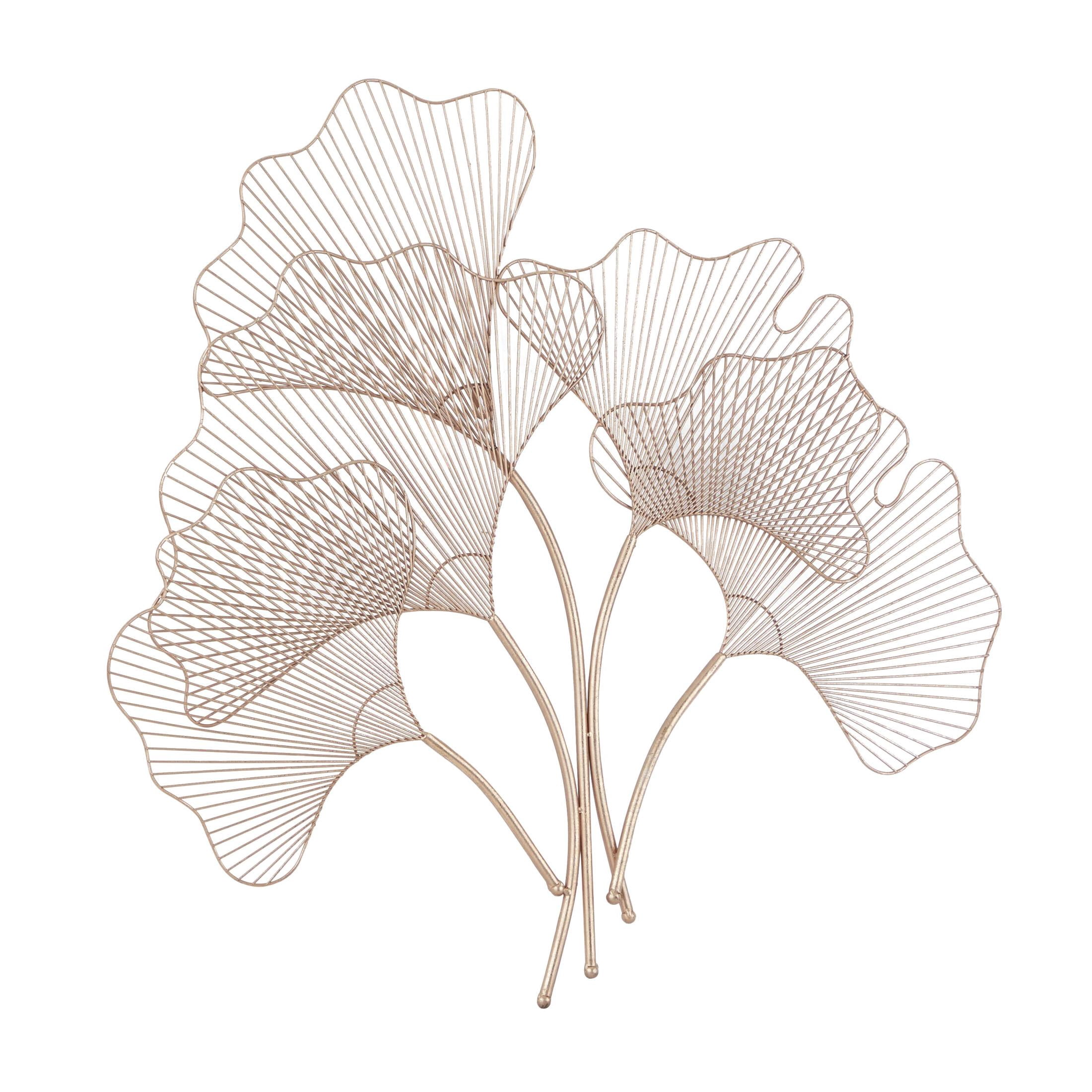 DecMode Copper Metal Wire Cutout Ginkgo Leaf Floral Wall Decor