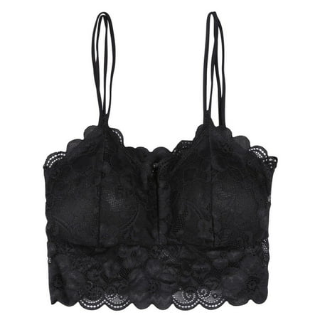 

Women Lace Crochet Bra Bustier Crop Top Double Sling Floral Cami Padded Tube Top Safety For party