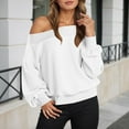 thumbnail image 4 of UJNDER Women's Off Shoulder Crewneck Sweatshirt Long Sleeve Casual Loose Fit Comfortable White M, 4 of 8