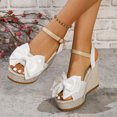 thumbnail image 2 of Rokment Womens Bowknot Wedge Dressy Sandals Elegant Open Toe Ankle Strap Platform Chunky High Heels Summer Dress Shoes for Bride Wedding Business Office, 2 of 7