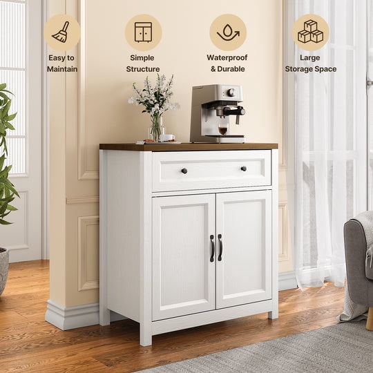 Aiho Storage Cabinet with Drawers, Kitchen Freestanding Floor Cabinet with Doors, 15.6 x 30 x 33.3 Inches, Adjustable Shelf, for Kitchen, Living Room, Kitchen - Retro Desktop