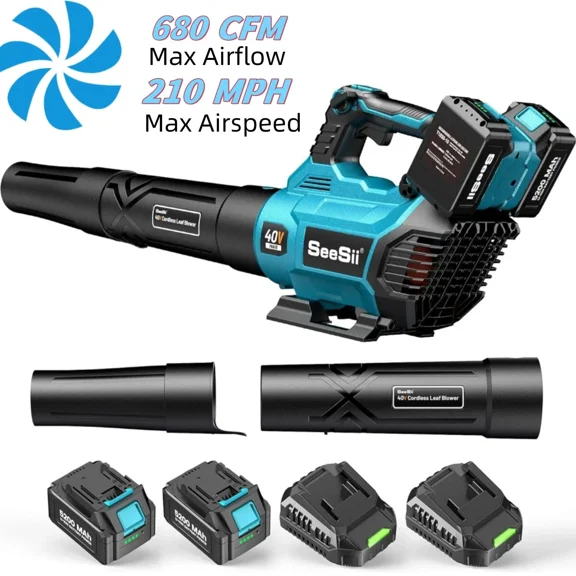 SEESII 40V Leaf Blower Cordless, 680CFM/210MPH Brushless Motor Electric Leaf Blower with 2 * 5200mAh Batteries and 2*Charger