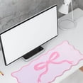 thumbnail image 5 of Large Pink Bow Scalloped Desk Mat 31. 5" x 15. 7" Cute Bow Mouse Pad Coquette Kawaii Computer Mousepad Big Preppy Aesthetic Table Decor Non-Slip Rubber Base Mat for Women Office Home$$Office, 5 of 7