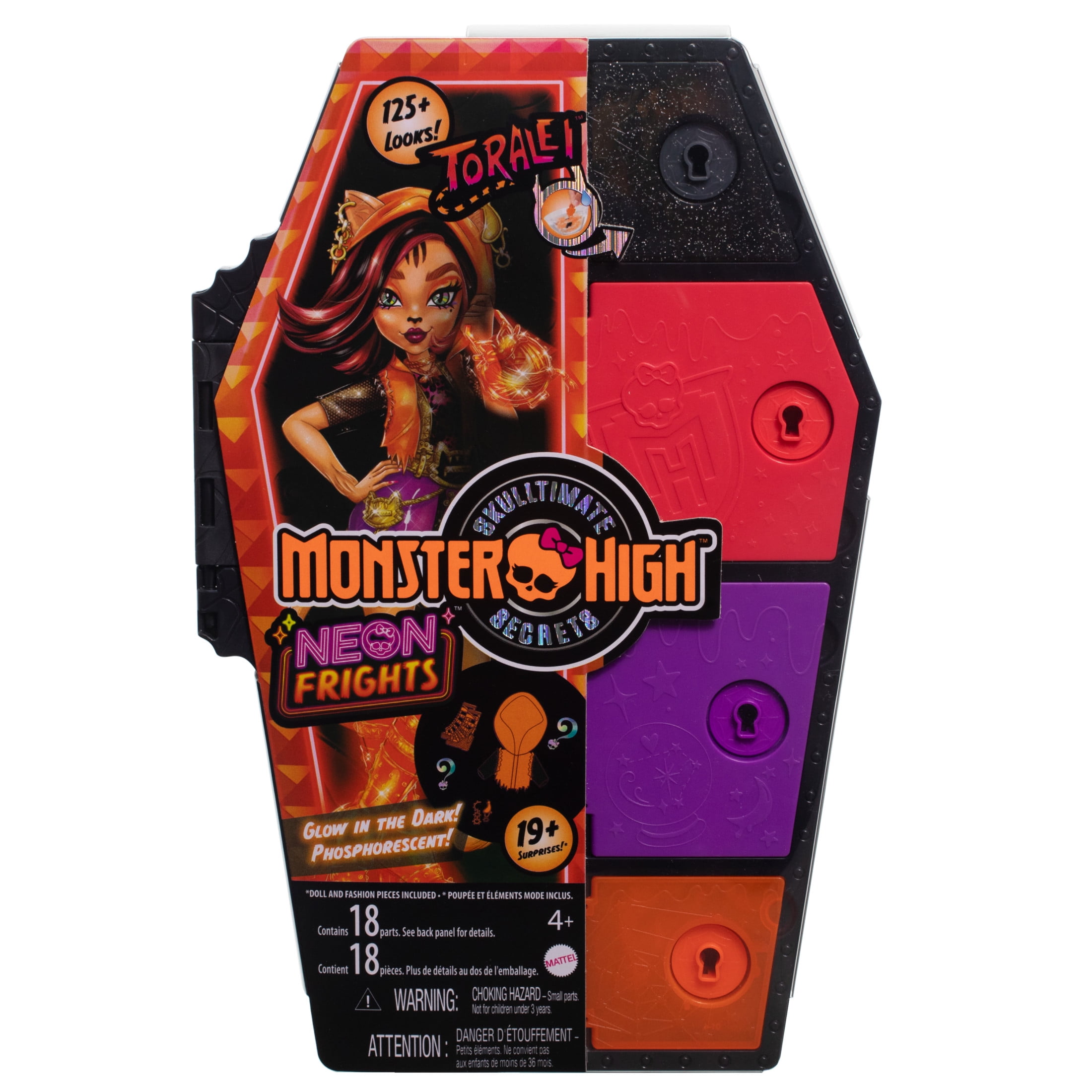 Monster High Skulltimate Secrets: Neon Frights Toralei Stripe Fashion Doll & Dress Up Werecat Locker