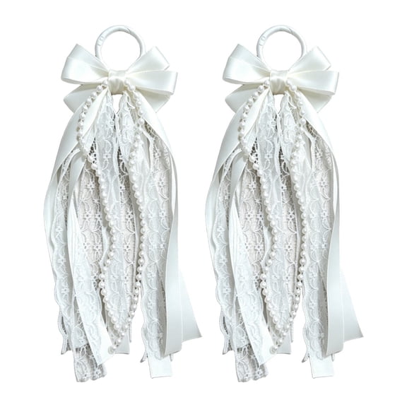 Off-White Cowgirl Boot Bows with Pearl & Lace, Western Boot Accessories for Women