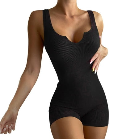 

Shapewear Bodysuit For Women Tummy Control Casual Tank Sleeveless Club Party Rompers Short Jumpsuits For Women Summer Black M