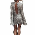 thumbnail image 3 of Sequin Dress For Women Long Sleeve Crewneck Sparkly Glitter Mini Dress Elegant Wedding Party Dress Tall Formal Dresses for Women Women Tie Affair Dress Evening Dress with Sleeves plus Size Long, 3 of 4